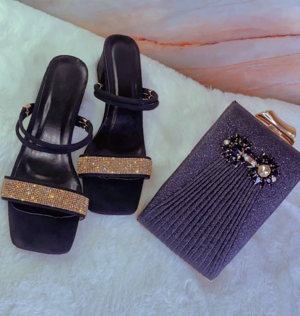 Fabbz Noir Golden Shoes and Bag