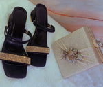 Load image into Gallery viewer, Fabbz Noir Golden Shoes and Bag