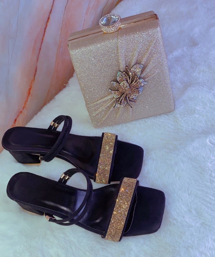 Fabbz Noir Golden Shoes and Bag