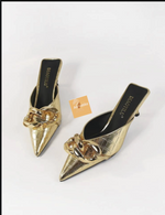 Load image into Gallery viewer, Fabbz Bling Gold Chain Heeled Mules