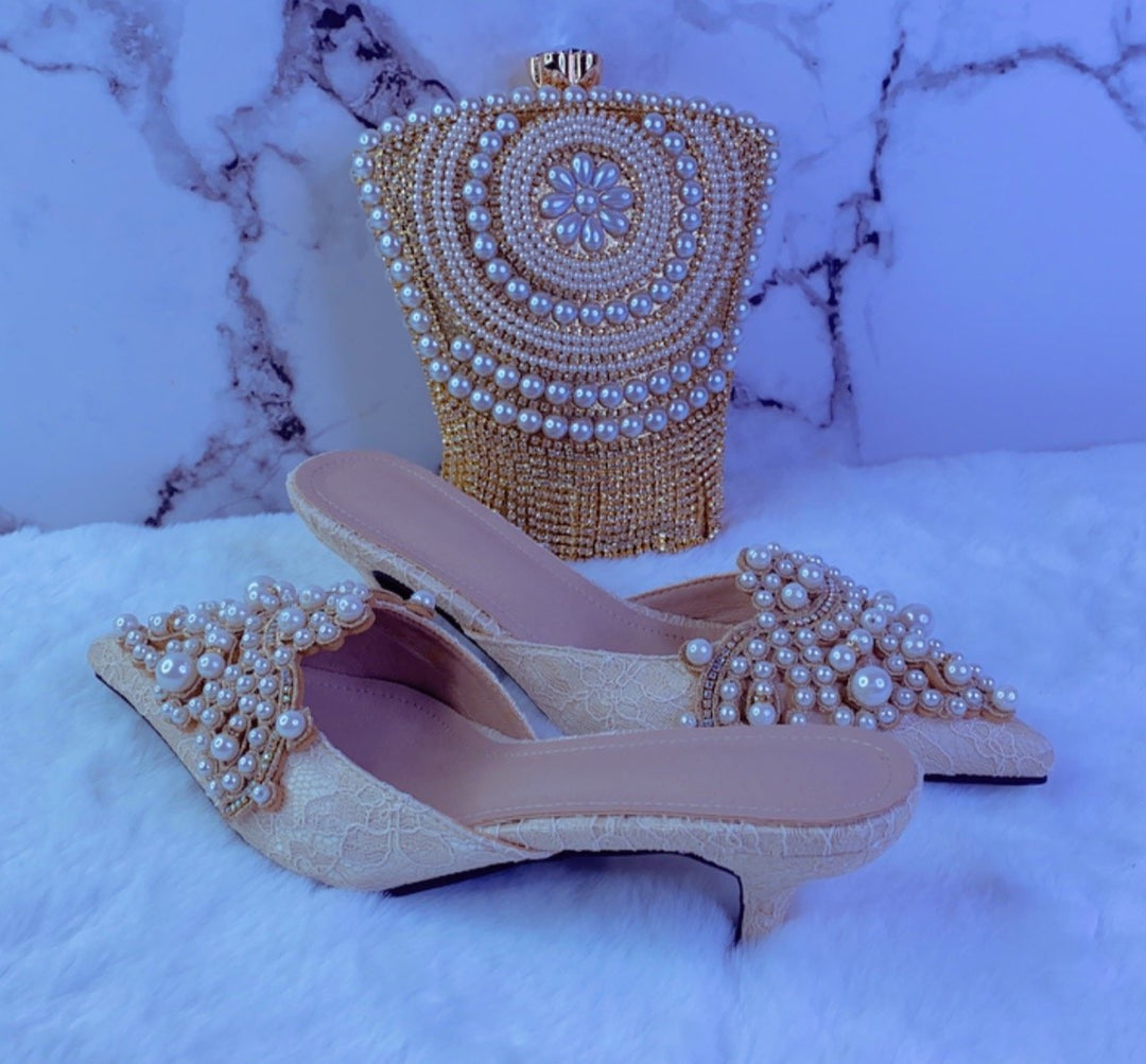 Fabbz Her Excellency Pearls Shoes & bag